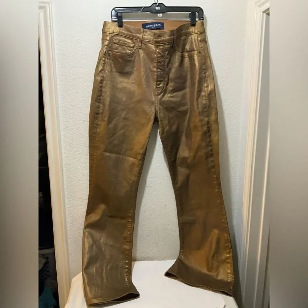 Veronica Beard Beverly metallic High-Rise Wide Leg Jeans